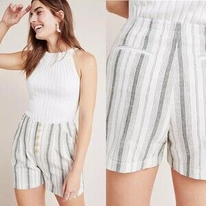Anthropologie Striped Linen HighWaisted Beachgoer Shorts - 6
